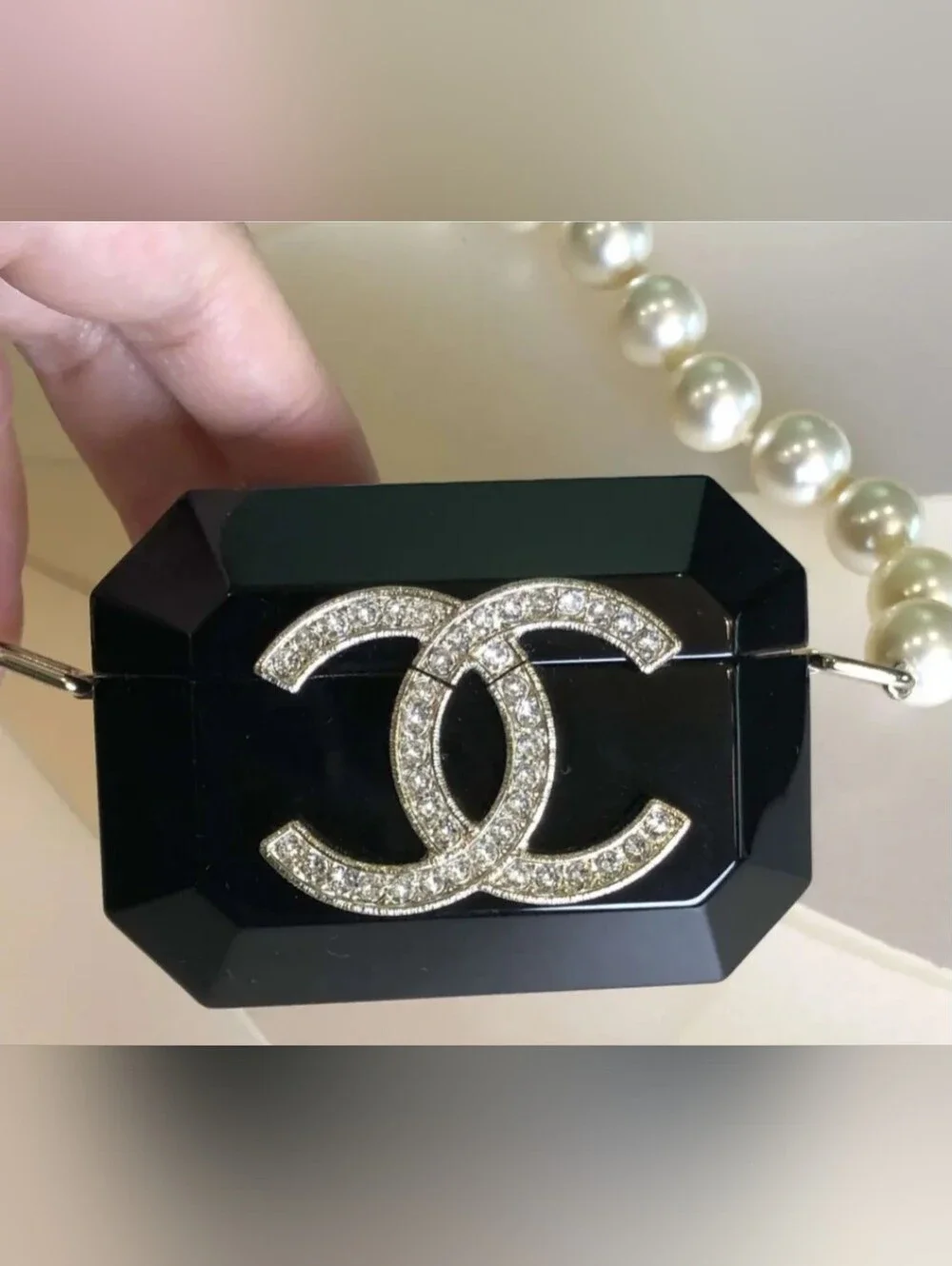 VIP Precision Black and Pearl Crystal CC Pendant Necklace
